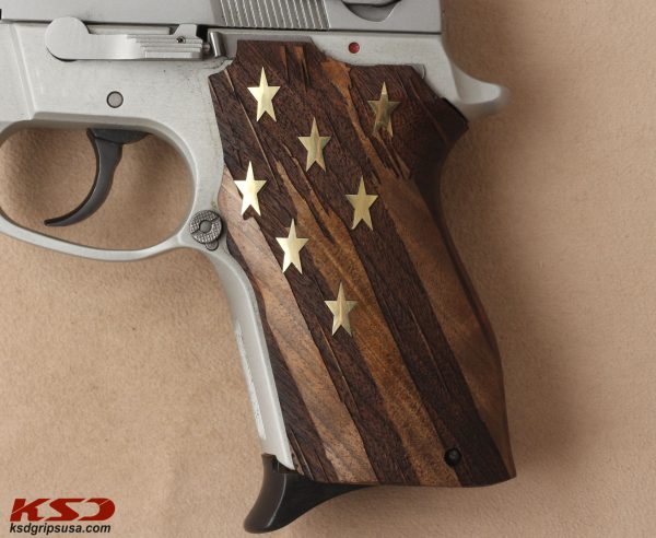 Smith Wesson 6906 Compatible Walnut Customizable Grips American Flag Gun Grips USA-164