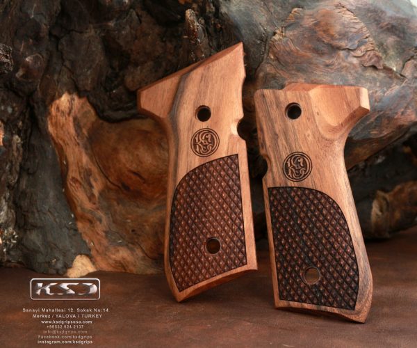 Beretta 92FS, 92A1, 92G, 92D, 96, M9 Compatible Walnut Grips Diamond 2 Gun Grips USA-236