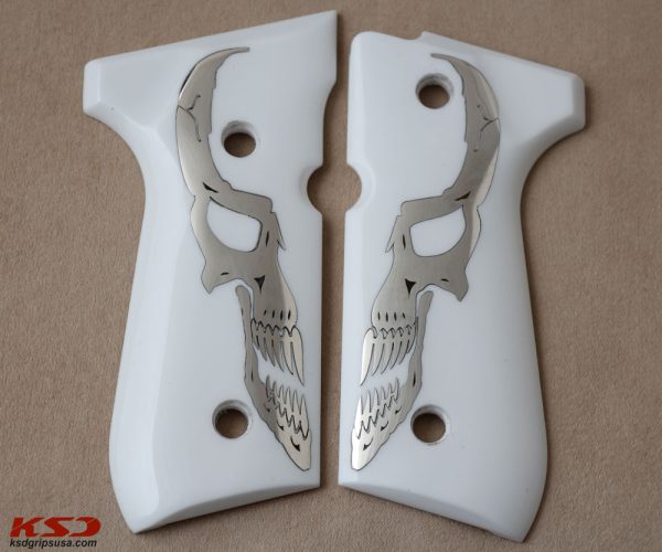 Beretta 92FS, 92A1, 92G, 92D, 96, M9 Compatible White Acrylic Grips Gun Grips USA-251