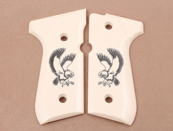 Beretta 92FS, 92A1, 92G, 92D, 96, M9 Compatible Ivory Acrylic Grips Gun Grips USA-252