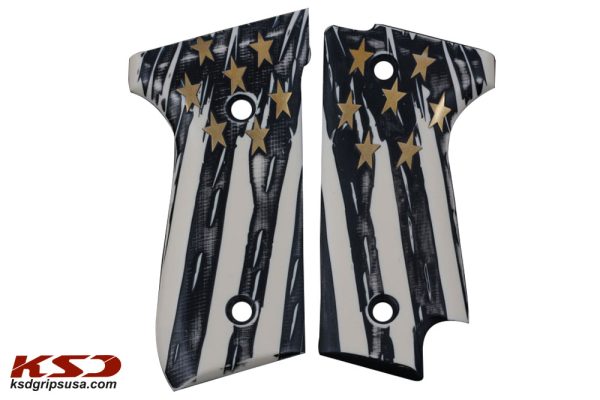 Beretta 92S Compatible White Acrylic Custom Grips American Flag Gun Grips USA-265