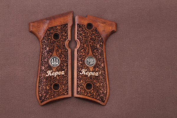 Beretta 92FS, 92A1, 92G, 92D, 96, M9 Compatible Walnut Grips Floral Gun Grips USA-352