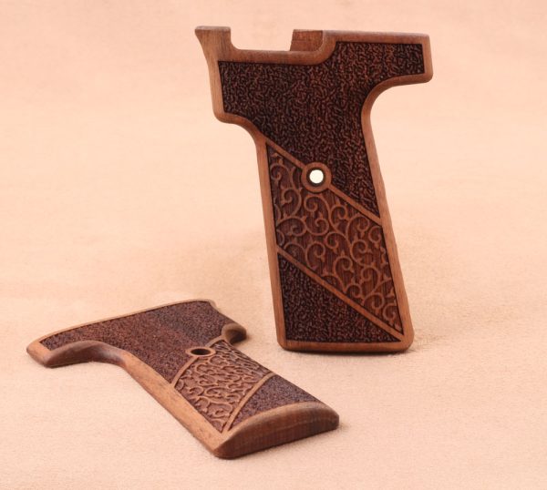 Webley & Scott 1911 (7.65mm) Compatible Walnut Grip Double-Checkering Gun Grips USA-1074