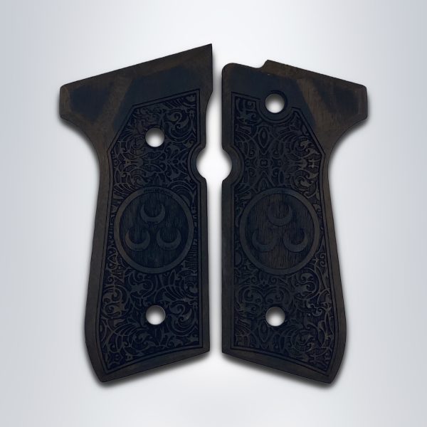 Beretta 92FS, 92A1, 92G, 92D, 96, M9 Compatible Walnut Grips Floral Gun Grips USA-1413