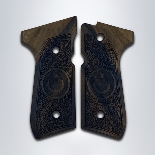 Beretta 92FS, 92A1, 92G, 92D, 96, M9 Compatible Walnut Grips Floral Gun Grips USA-1412