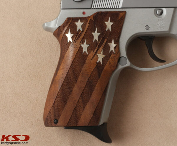 Smith Wesson 6906 Compatible Walnut Customizable Grips American Flag Gun Grips USA-160